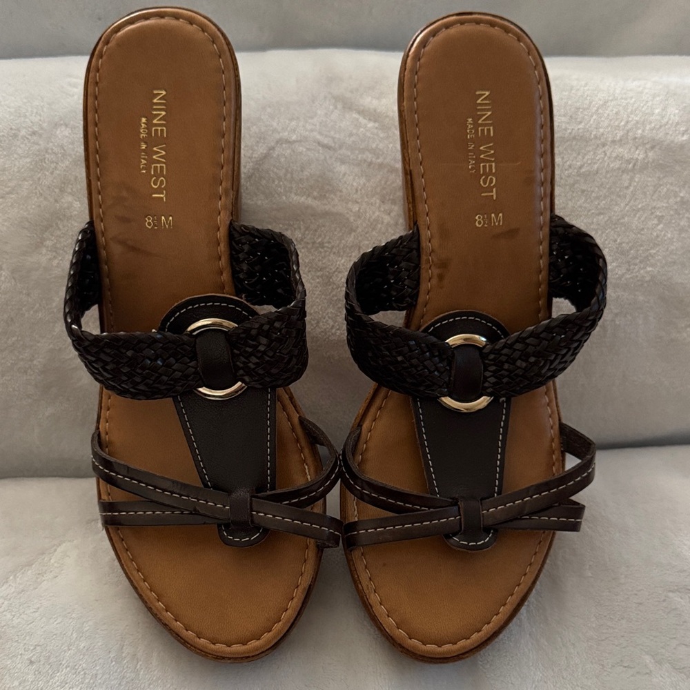 Nine West Black and Brown Woven Sandals